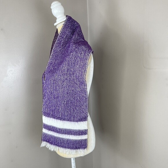 Women Cashmere Scarf Rectangular Stripes Purple 54” x 10” - Picture 3 of 7